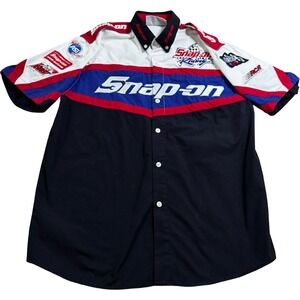 Snap-on Racing Shirt Mens L Black Red Blue Good Vintage 90s Swingster Pit Crew